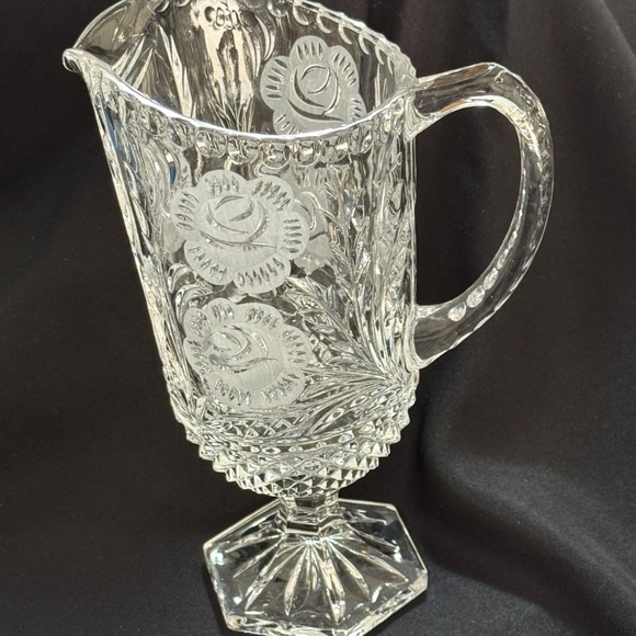 Bleikristall Lead Cut Glass Crystal Footed Pitcher with Frosted Roses - Picture 1 of 10